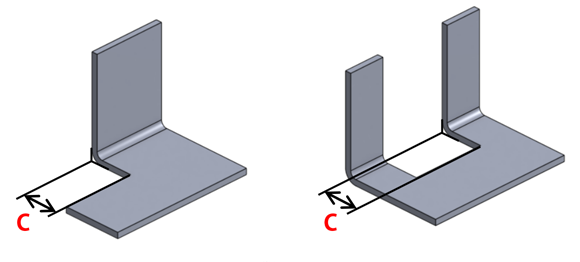（B）曲げ線よりも内側に切り欠きがある形状のイラスト